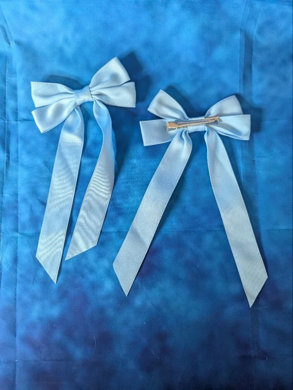 Double Layer Ribbon Bow Hair Accessory Set Of 2 Light Blue With Alligator Clip